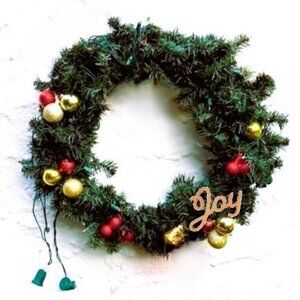 Christmas Wreath w/ Ornaments LAST ONE Prelit Option Red AND/OR White Lights Joy